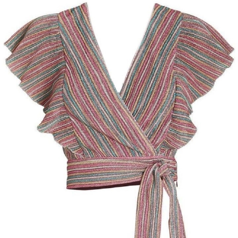 SAYLOR Multicolor Striped Ruffle crop Wrap Blouse